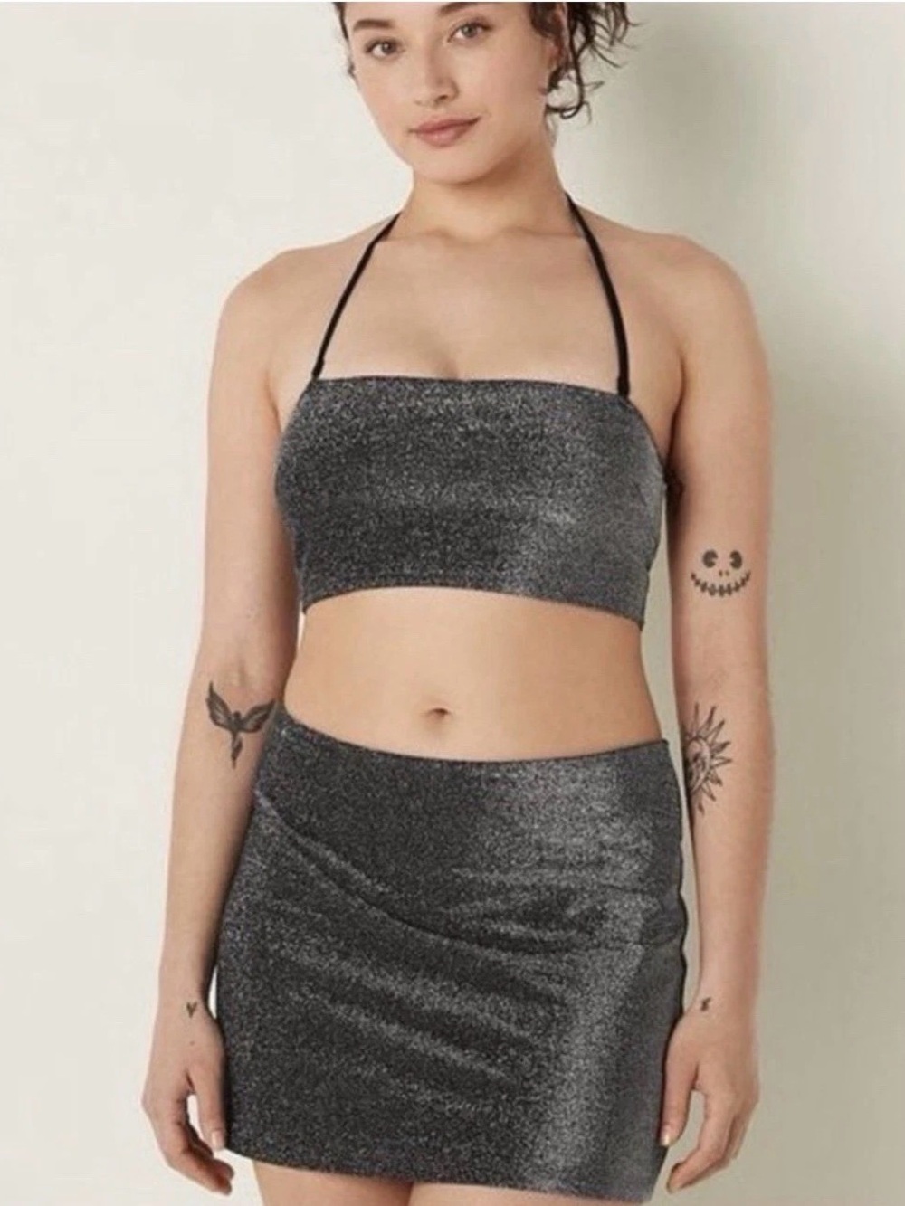 Victorias Secret Swim Set Shimmer Strapless Bikini Top Bottom & Skirt Gray M